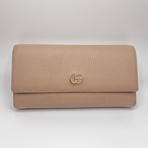 Authenticated GUCCI GG Marmont Leather Bifold Long Wallet Light Pink - Picture 1 of 10